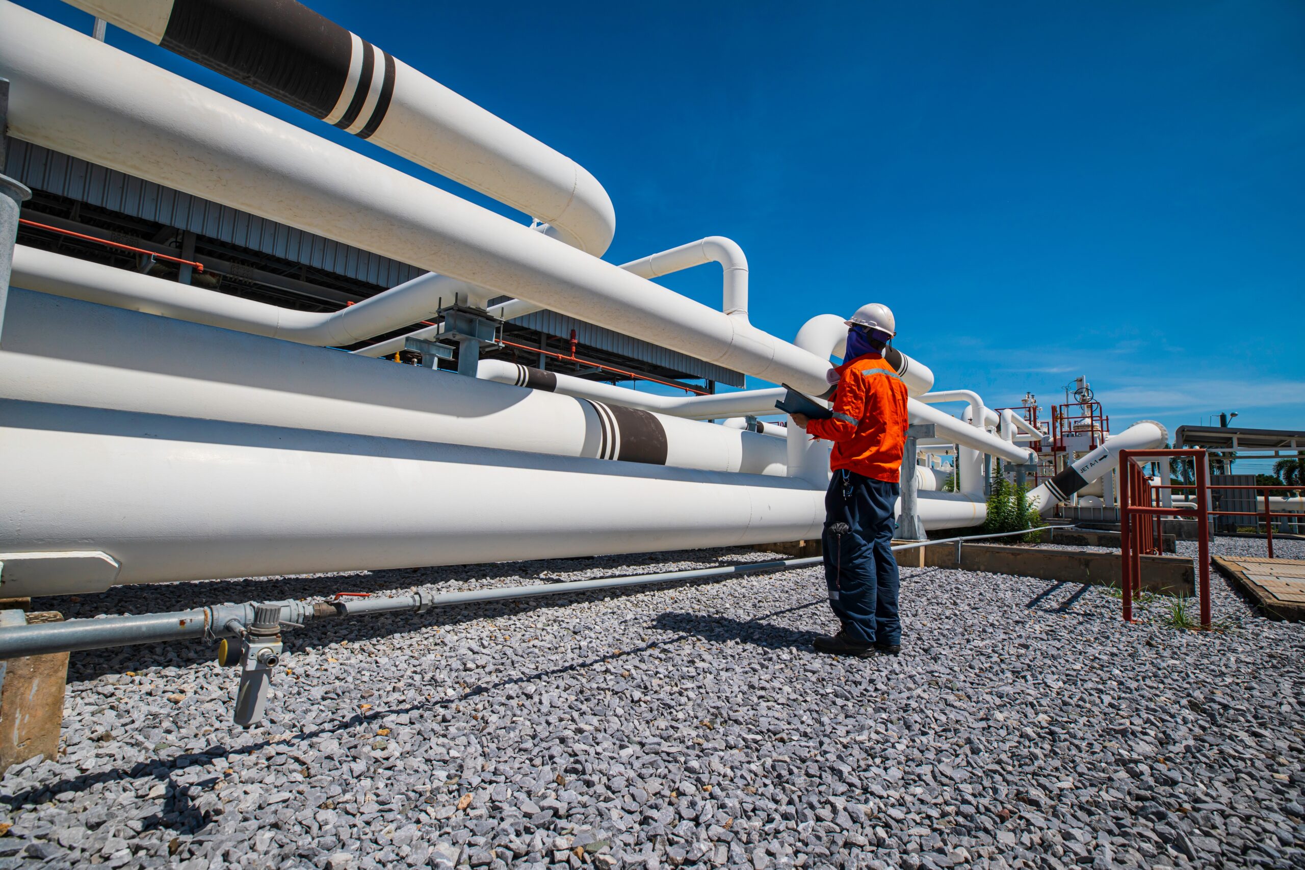 Male,worker,inspection,at,steel,long,pipes,and,pipe,elbow