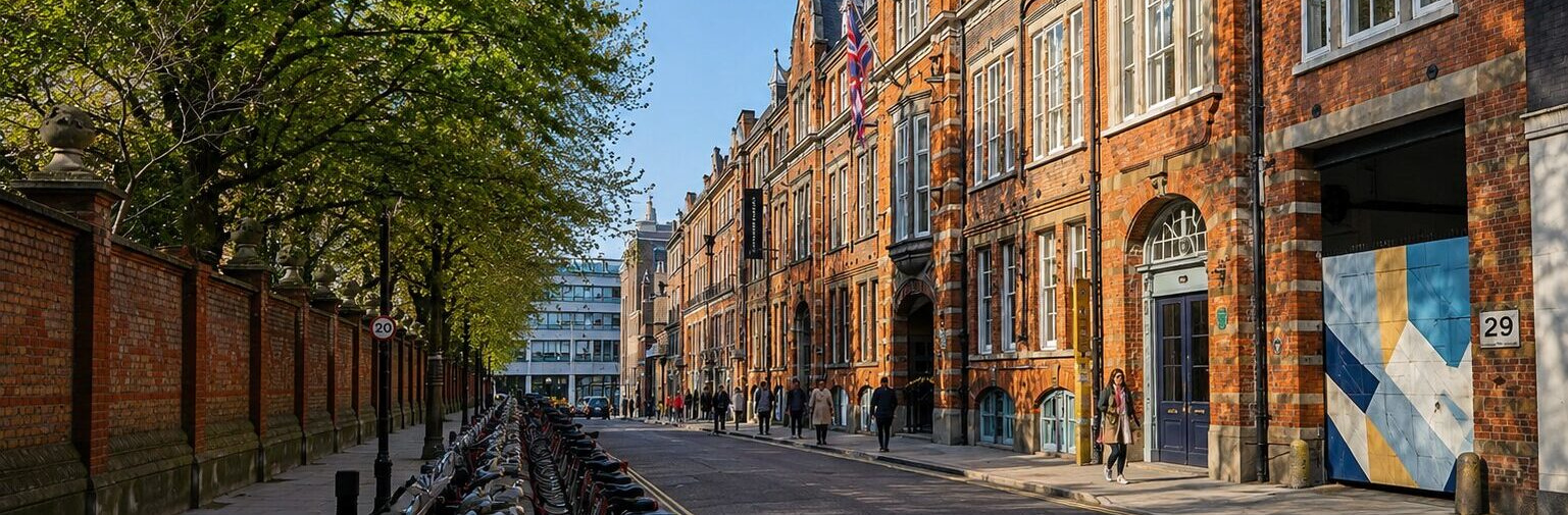 Looking down a sunny street in London